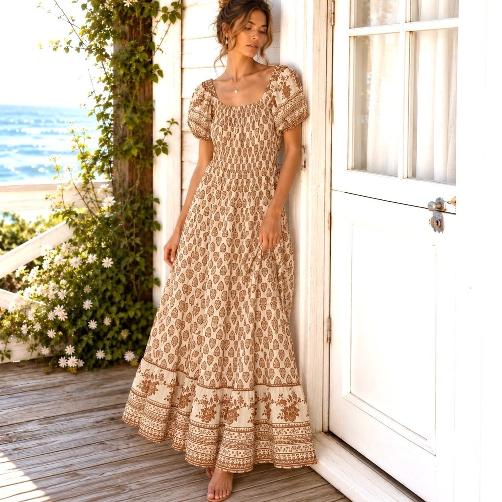 Anthropologie Sim & Sam Medium Maxi Dress Boho Chic Cottagecore Prairie Romantic